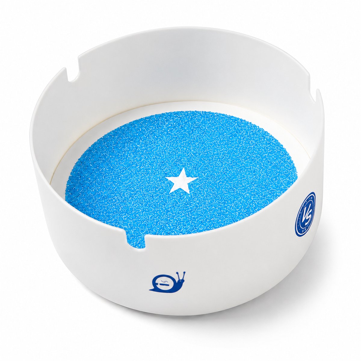 Papieren Asbakken Wegwerp 25 Stuks – Rond Wit met Blauwe Gelkorrels – 8,9 x 3,5 cm – Voor Thuis, Kantoor, Horeca & Evenementen