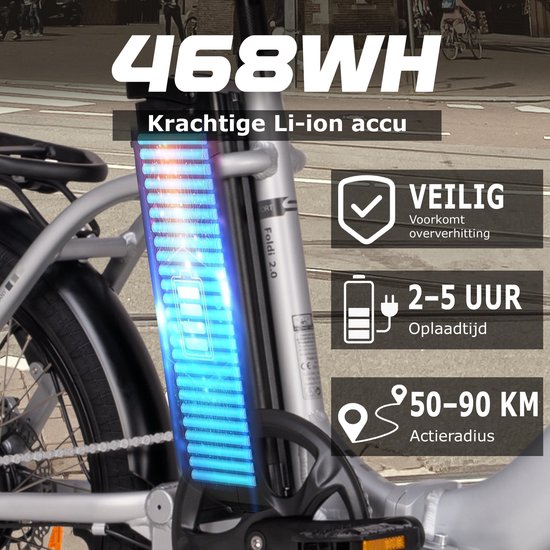 SAXXX Foldi 2.0 – 20 inch opvouwbare elektrische fiets – 36V 460Wh accu – 95% voorgemonteerd – ZOOM mechanische schijfremmen – achterwielmotor – Shimano 7 versnellingen – LCD-display – aluminium frame – kleur-LCD-display - mat zilvergrijs — afbeelding 4