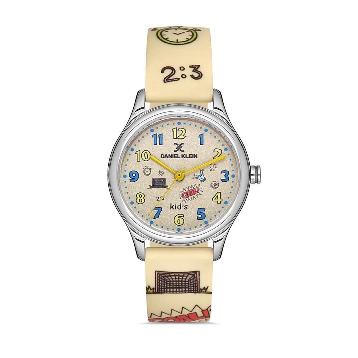 Daniel Klein DK.1.13182-2 - Horloge - Analoog - kind - Jongen - siliconen band - Rond - Crème - Blauw - Geel - Multikleur - Zilverkleurig
