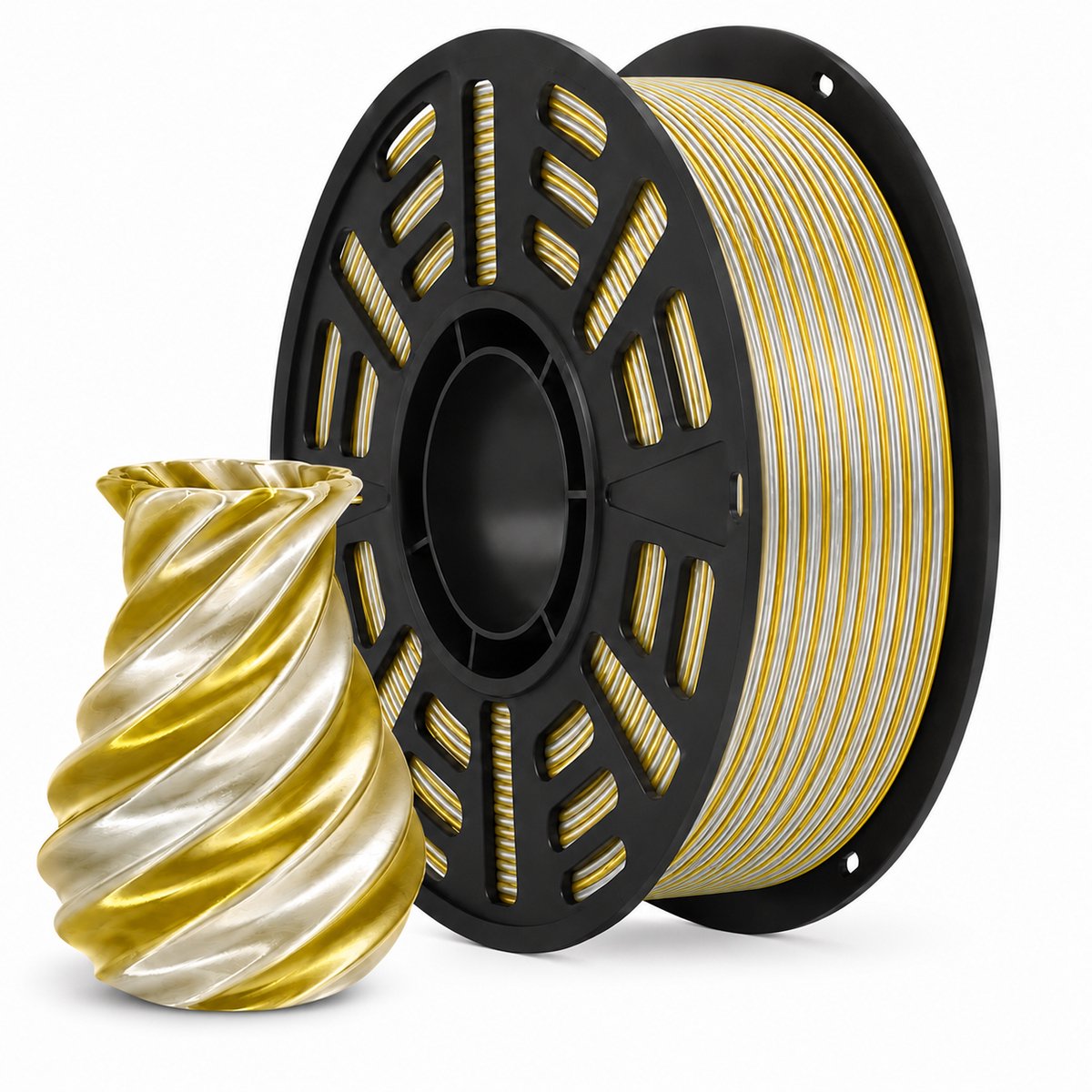 PLA Silk+ Goud & Zilver – Tweekleurig Zijdeglans Filament – 1.75 mm – 1 KG – Metallic Effect – Hoge Printkwaliteit – Morgen in Huis