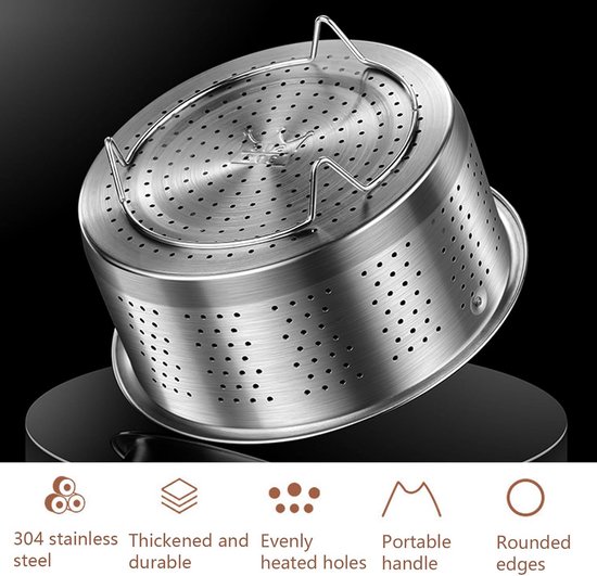 VT Goods - Stoomkorf - Roestvrijstalen stoominzet - Duurzaam en veilig - Rond 16,5 cm - Voor groenten en fruit - Ideaal voor stomen - Vaatwasserbest.. van Merkloos — afbeelding 3