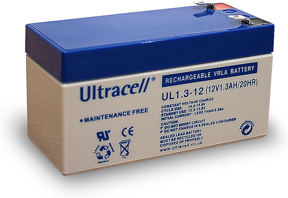 Stroomaccu - Oplaadbare batterij - Noodstroomvoorziening - Compact formaat - 12V 1.3Ah - Zwart
