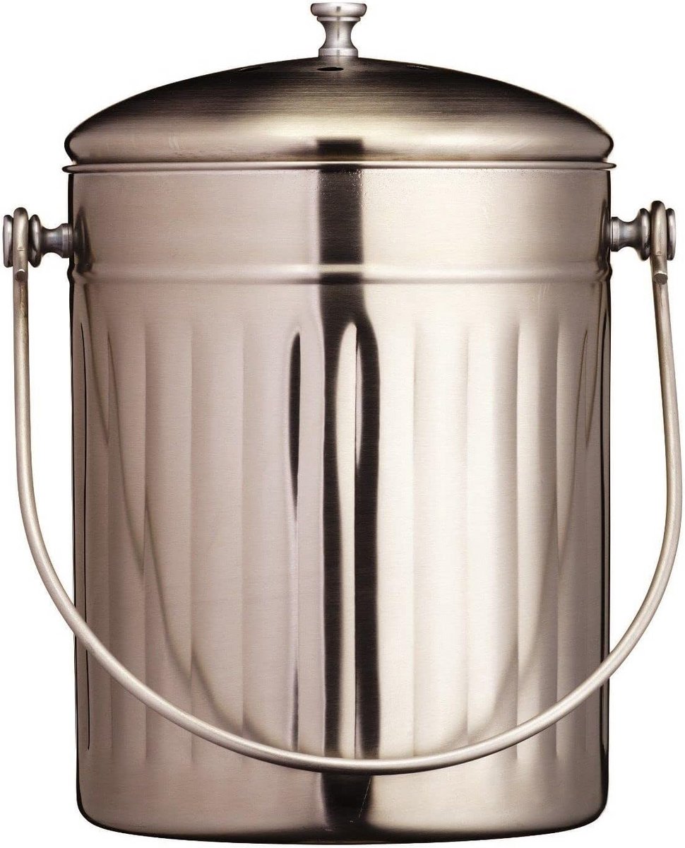 Compostemmer - Keuken GFT Bak - Afval Scheiden - Roestvrij Staal - 5 Liter - Zilverkleurig