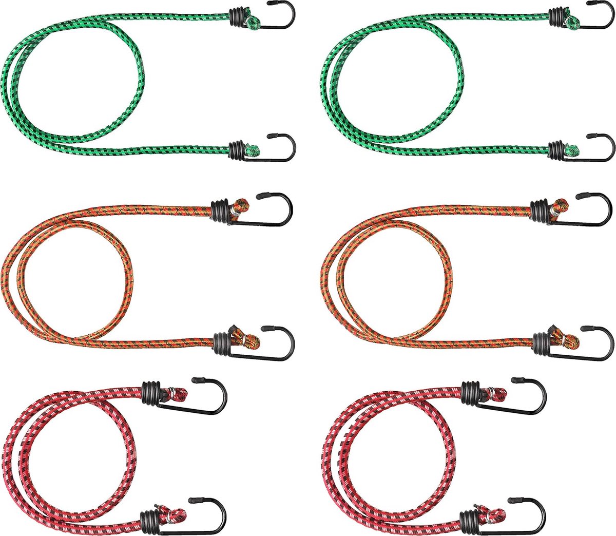 Bagage Spanners - Elastische Touwen - Bagage Vervoeren - Versterkte Haken - Set van 6 - Multicolor