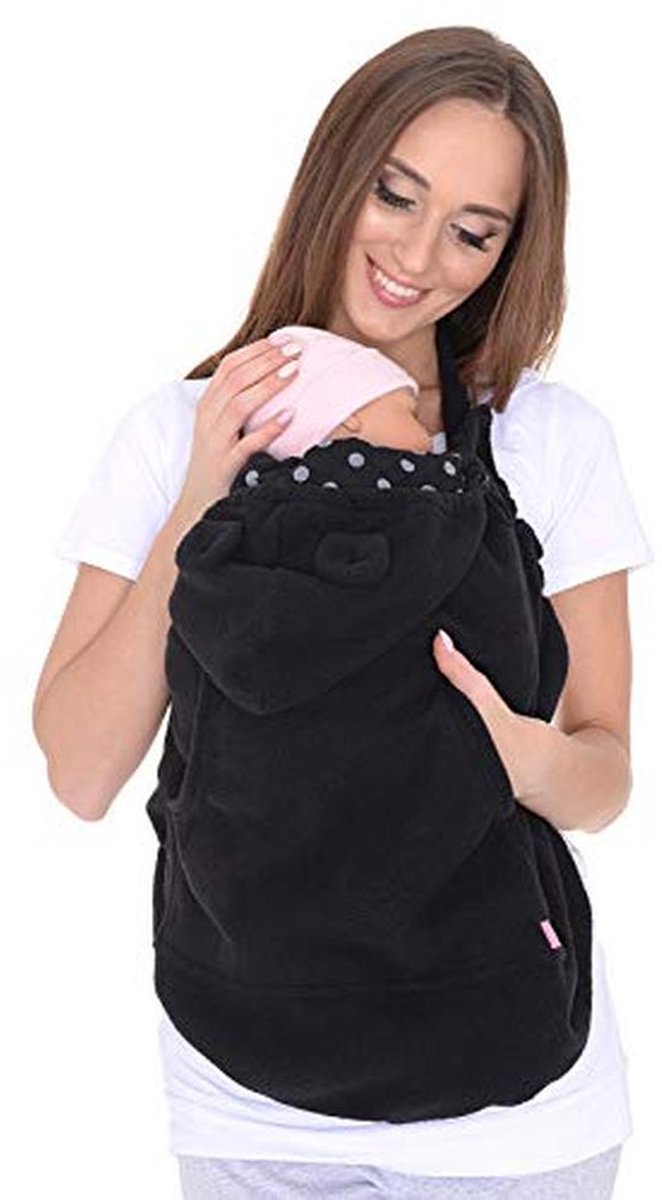 Draaghoes Babydrager - Universele Cover - Comfortabel Dragen - Polarfleece Materiaal - 4-18 Maanden - Zwart Met Stippen