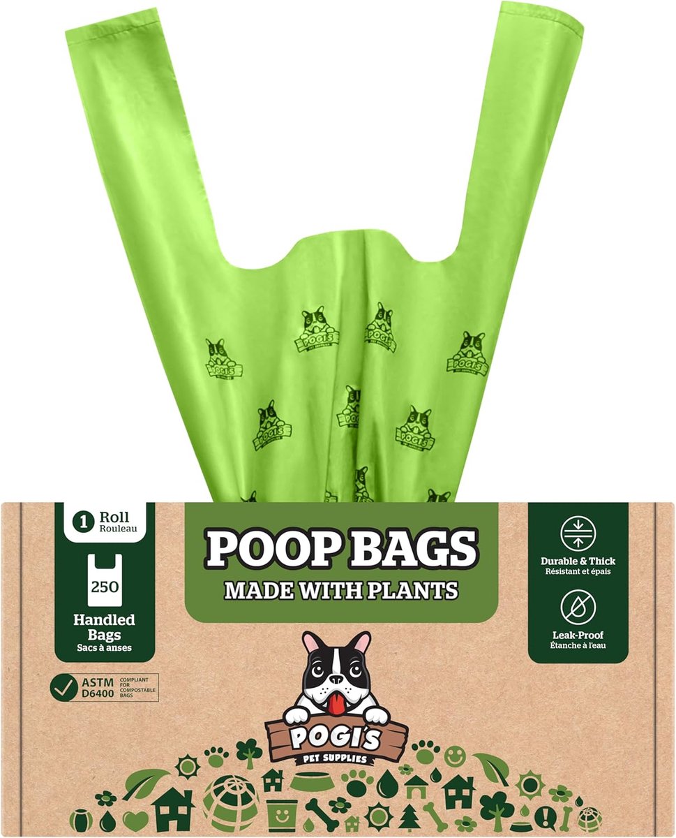 Poepzakjes met Handvat - Afvalzakken Honden - Hondenuitlaten - Plantaardig Composteerbaar - 250 Stuks - Naturel