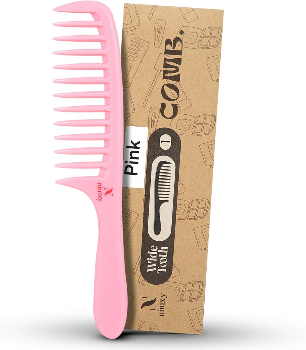 Brede tandenkam - Krullenkam ontklitter - Haar ontwarren - Comfortabele grip - 196 cm - Roze