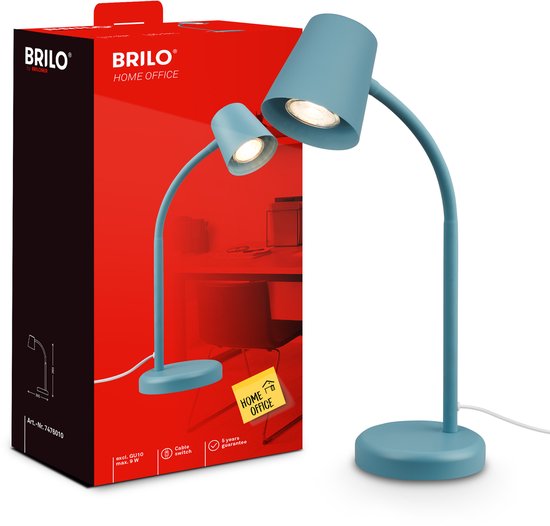 BRILONER Skriva - Tafellamp - bureaulamp - met snoer - draaibaar tafellampje - excl. GU10 - 13 x 38,5 cm - blauw — afbeelding 5
