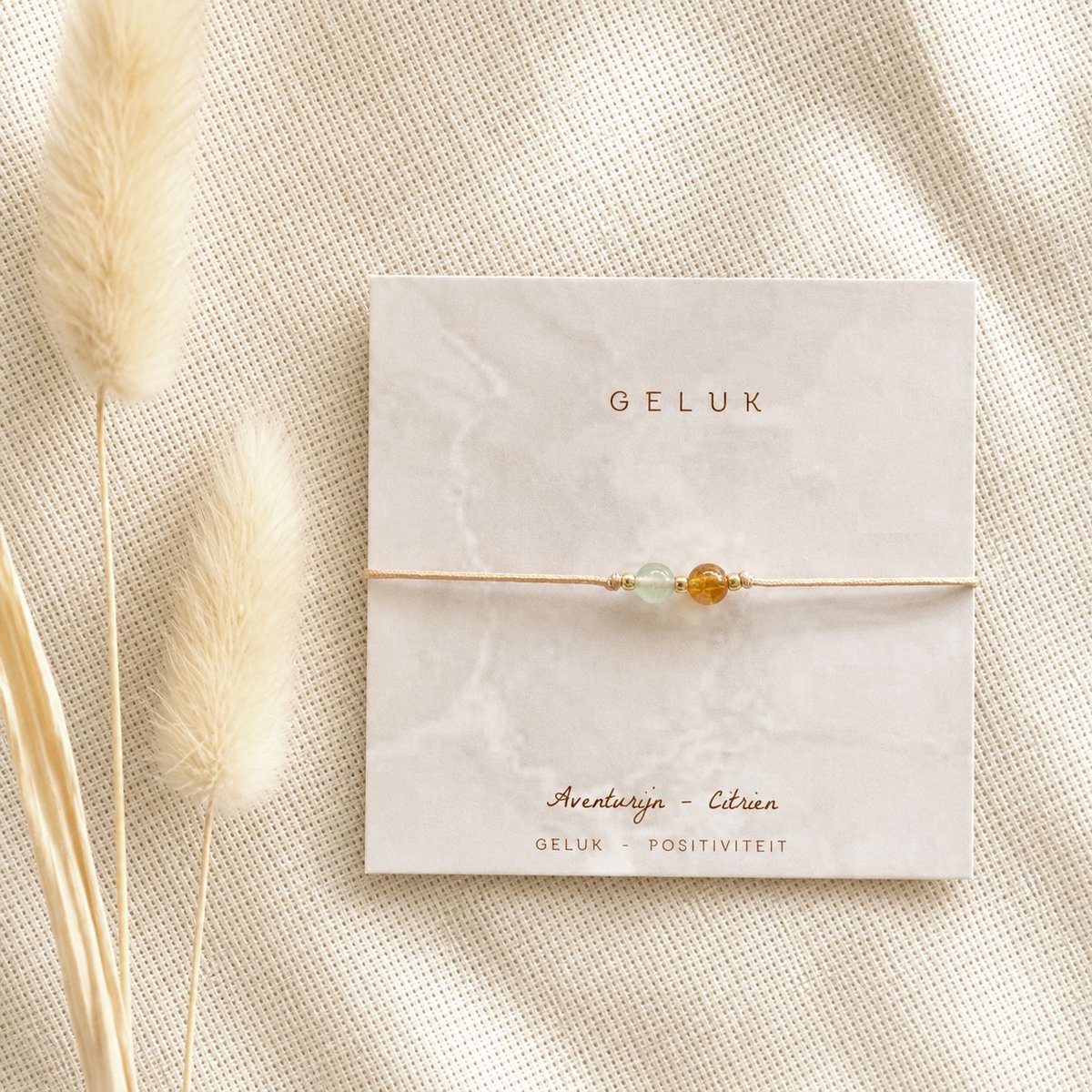 Armbandje edelstenen met Kaartje - Geluk - Aventurijn Citiren - Geluk Positiviteit - Cadeautip