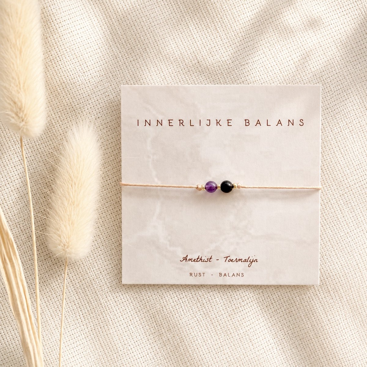 Armbandje edelstenen met Kaartje - Innerlijke balans - Amethist Toermalijn - Rust Balans - Cadeautip