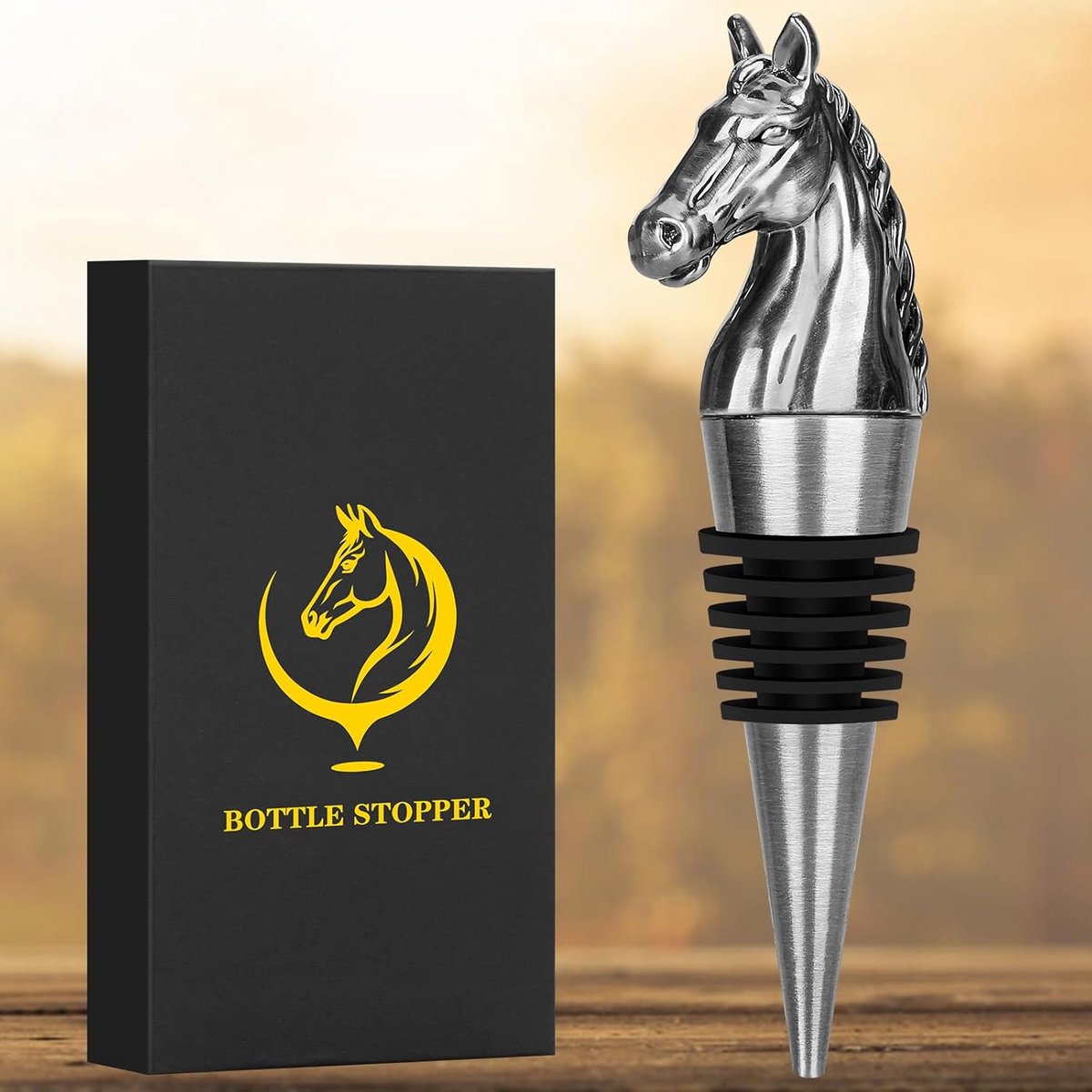 Decoratieve Wijnfles Sluiting in de Vorm van een Paardenhoofd - Stijlvol Cadeau