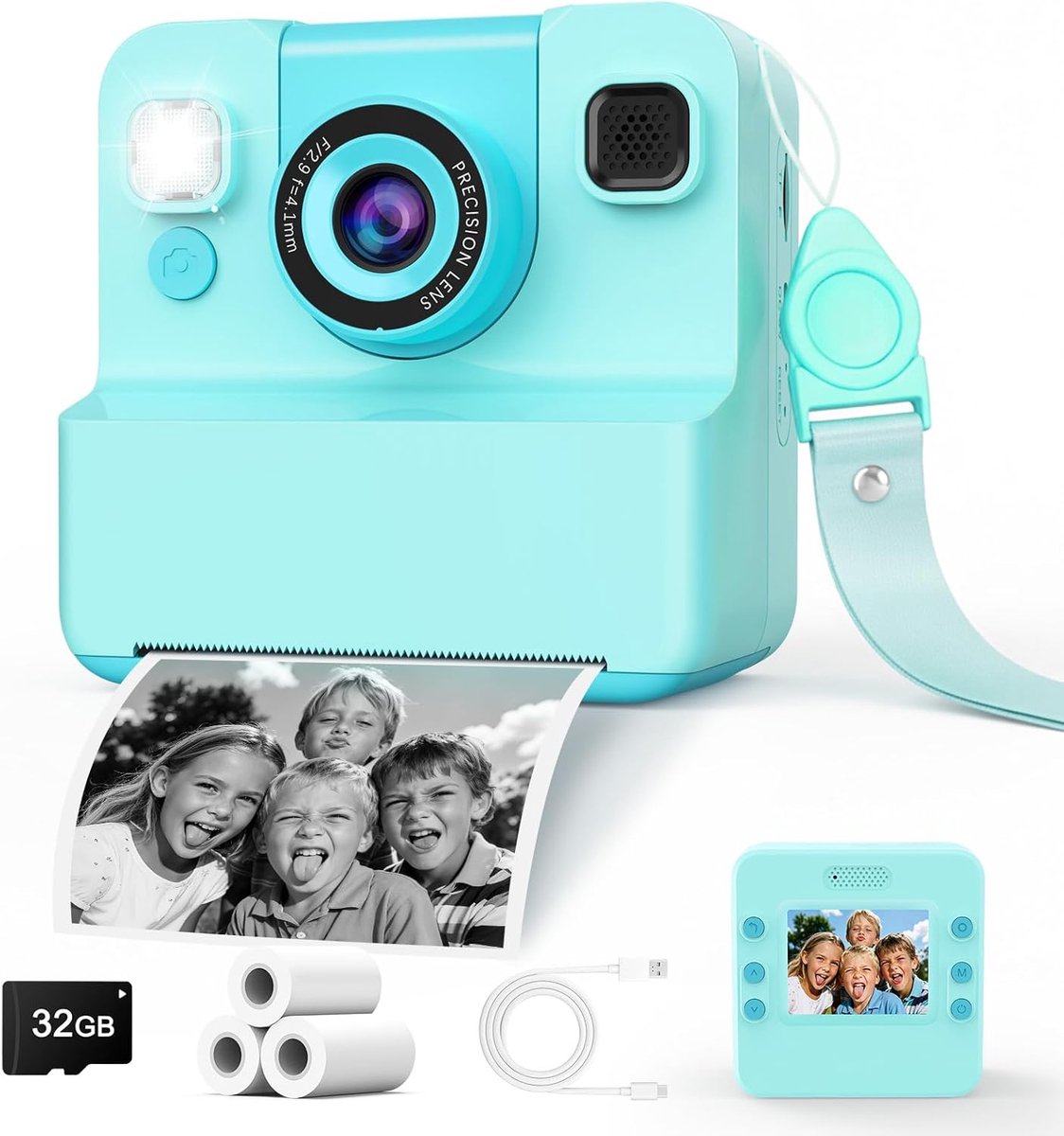 Kinder Camera - Direct Print Camera - Foto's Maken - Inktloze Print Technologie - 16x Digitale Zoom - Groen