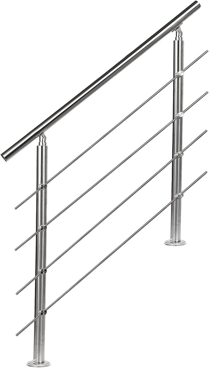 Trapleuning Roestvrijstaal - Balustrade Reling - Veilige Toegang - Instelbare Hoek - 150 cm Lengte - Geborsteld Staal