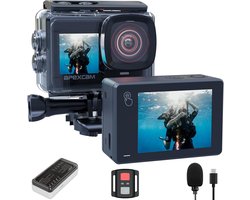 Actiecamera 4K 60FPS 64MP – Waterdichte Sportcamera 40M met Dual Screen, WiFi en 2 Batterijen