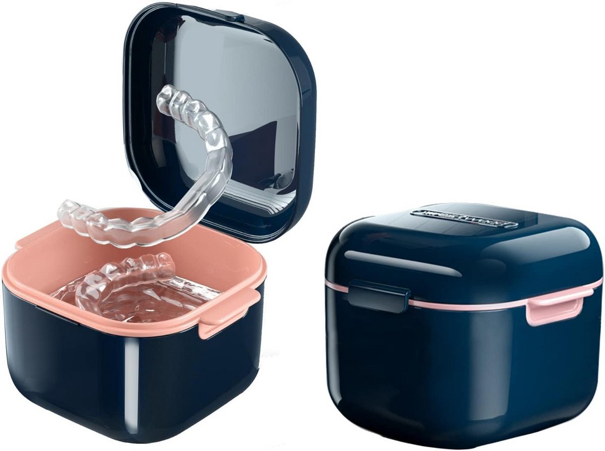 Kunstgebit Cup - Opbergdoosje Mondbeschermer - Hygiënisch Bewaren - Met Zeefmand - 97 x 88 x 7 cm - Blauw