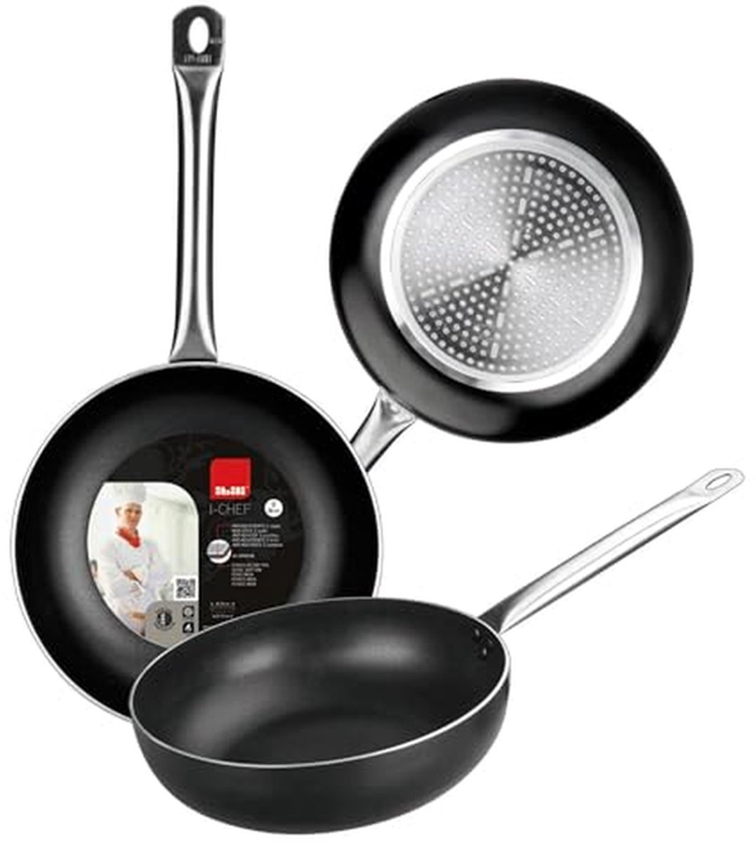 Diepe koekenpan met steel Koken en bakken Antiaanbaklaag 32 cm Zwart