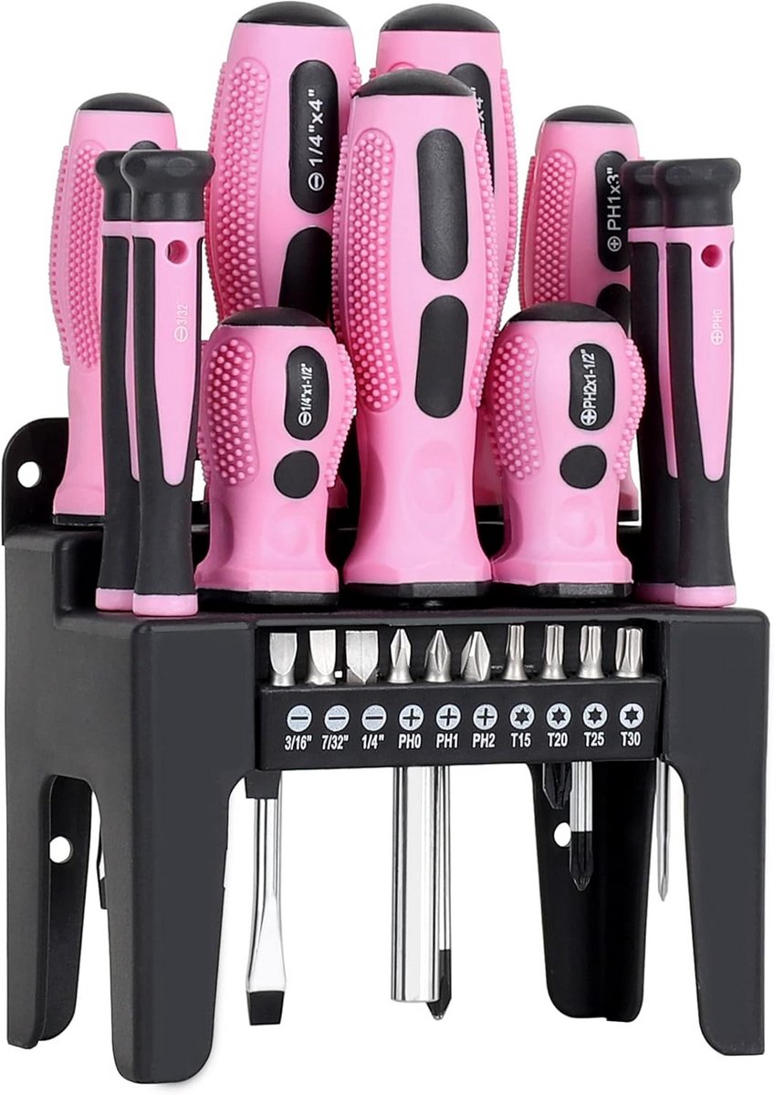 Schroevendraaier Set - Reparatie Gereedschap - Klusjes Thuis - Magnetische Tips - 21 Delig - Roze