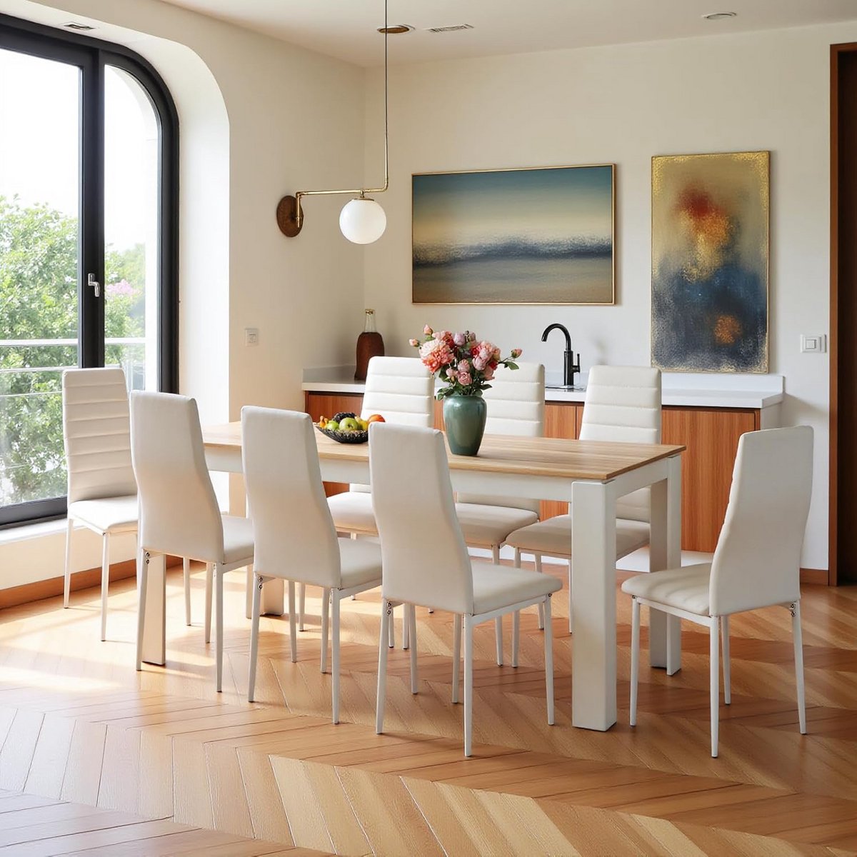 Eettafel met stoelen - Eetgroep - Samen eten - Krasbestendig oppervlak - 160 cm - Eiken wi