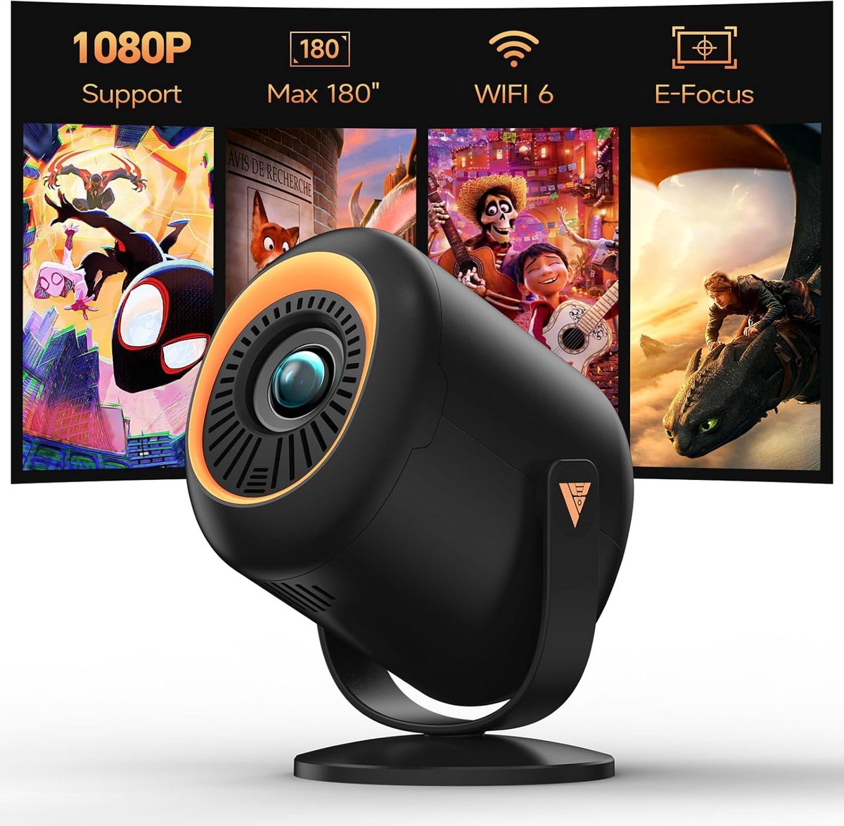 Mini Projector - Draagbare Beamer - Home Cinema Ervaring - Automatische Trapeziumcorrectie - 180 Inch Display - Zwart