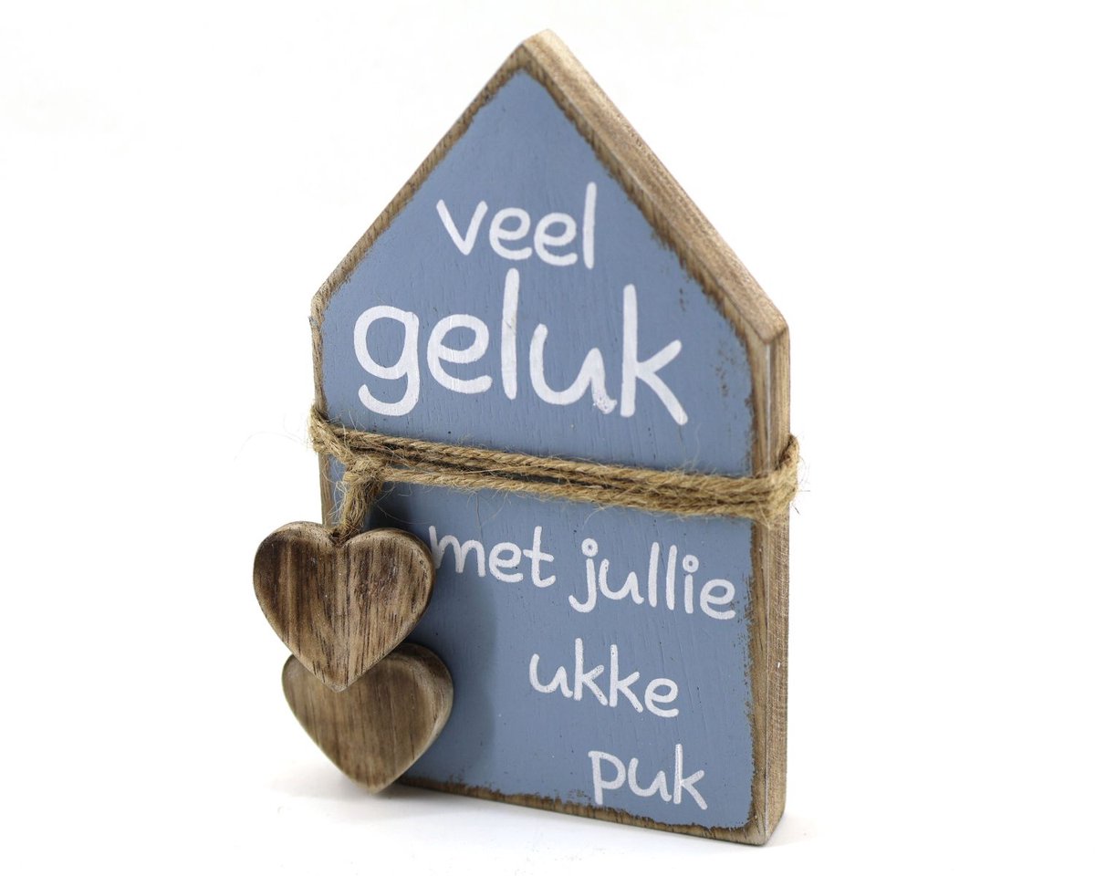 Huisje touw hart 20x12.5cm veel geluk met jullie ukkepuk baby blauw
