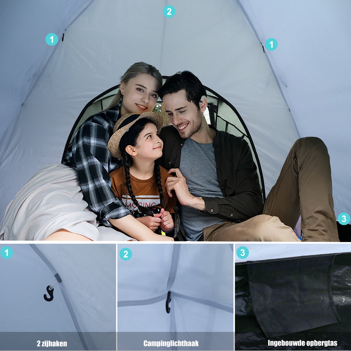 CALIYO camping tent - 3-4 Person - 310x240x130cm - Waterdicht 3000 mm - Koepeltent met verduistering - snel opzetten - voor Outdoor Kampeer – foto 5