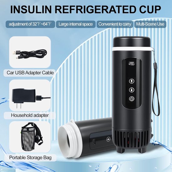 Diabetes Tas - Insuline Koeltas - Insulinakoeler Reisetas - Draagbare Insulinakoelkast - Inclusief Draagtas en Oplader - Geschikt voor 5–7 Insulinpennen (Geen Powerbank) - zwart — afbeelding 4