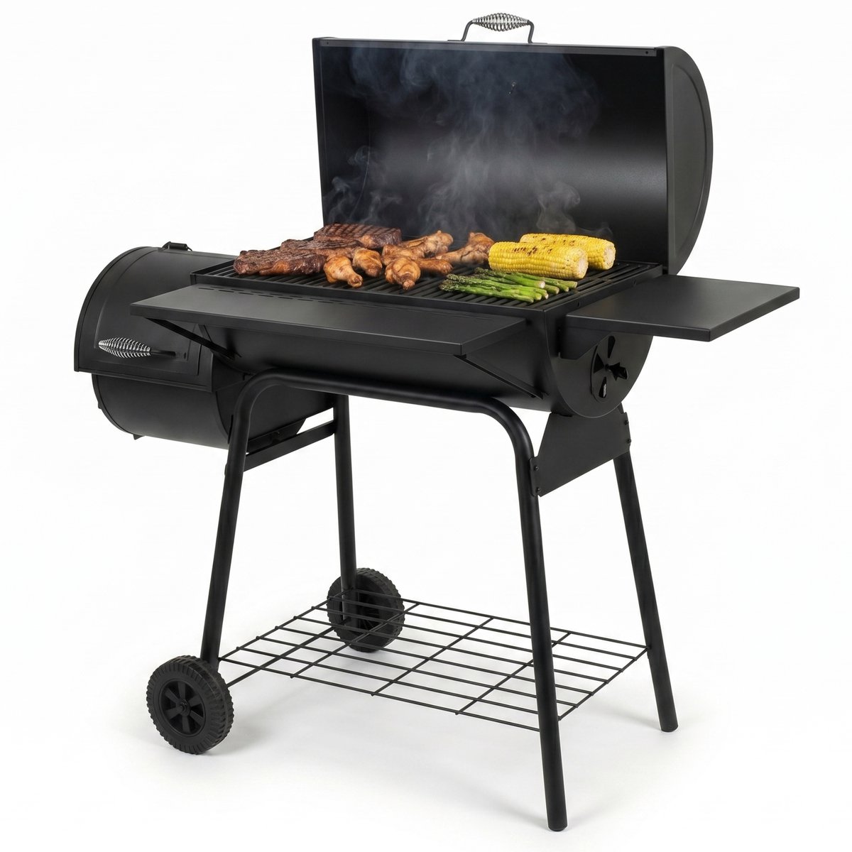 Lugia Houtskool BBQ - Smoker Barbecue – 136 cm – Grote Grill 66x41 cm - Warmhoudrek – Zijtafel met Flessenopener – Zwart – foto 2