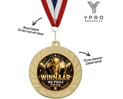 Winnaar WK Poule 2026 Medaille Goud 70 mm met Halslint – Voetbal Poule Prijs