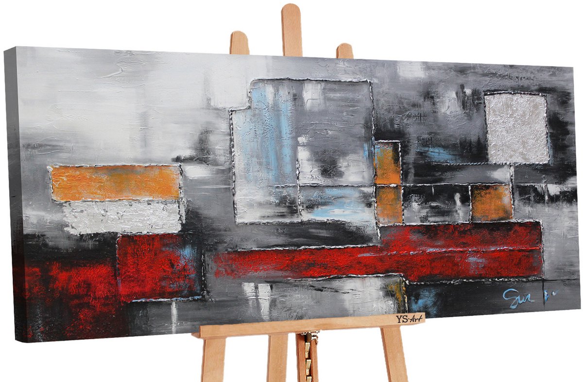 YS - Abstractie – Handgeschilderd schilderij op canvas – Stadsgezicht – Kleurrijk – Modern – Wanddecoratie voor de woonkamer – Slaapkamerdecoratie – Modern schilderij - 120x60 cm