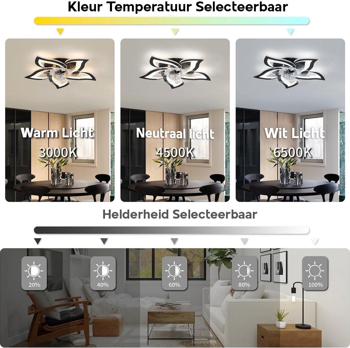 Equivera Plafonniere met Ventilator - Plafondventilator - Plafondventilator Afstandsbediening - Plafondventilator Slaapkamer - Plafond Ventilator met Verlichting - Plafondlamp - Plafonniere - Ideaal voor in uw slaapkamer! thumbnail 8