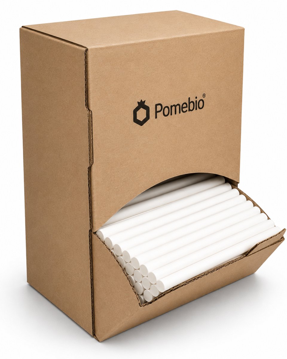 Pomebio papieren rietjes - wit - 8x195 mm - dispenserbox à 500 stuks