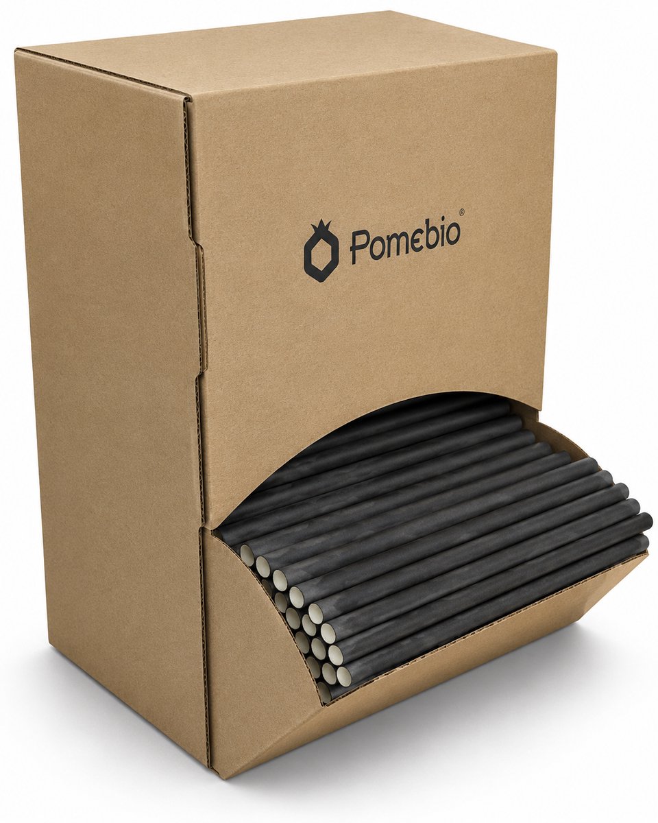 Pomebio papieren rietjes - zwart - 8x195 mm - dispenserbox à 500 stuks