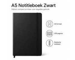 Notitieboek A5 - Met Elastieksluiting - Gelinieerd - 200 pagina's - zwart