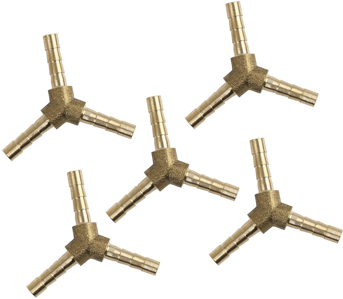 Dailygoods- Slangaansluiting Y-vormig - Messing 3-weg - Set van 5 stuks - Corrosiebestendig - Hoge drukbestendigheid - Voor lucht/water/brandstof - Slangconnector
