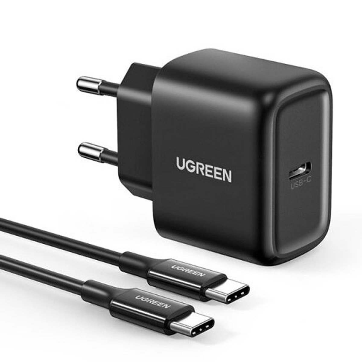 Ugreen - USB - Type C 25W Power Delivery oplader + USB Type C kabel 2m zwart - (50581)