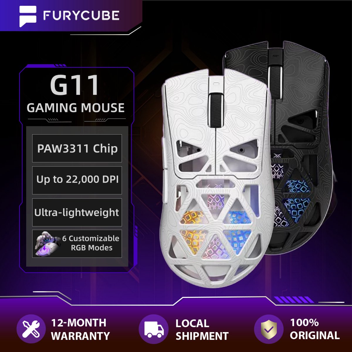 Furycube G11 - Tri-Mode Gaming Muis - 1000Hz - Zwart thumbnail 2