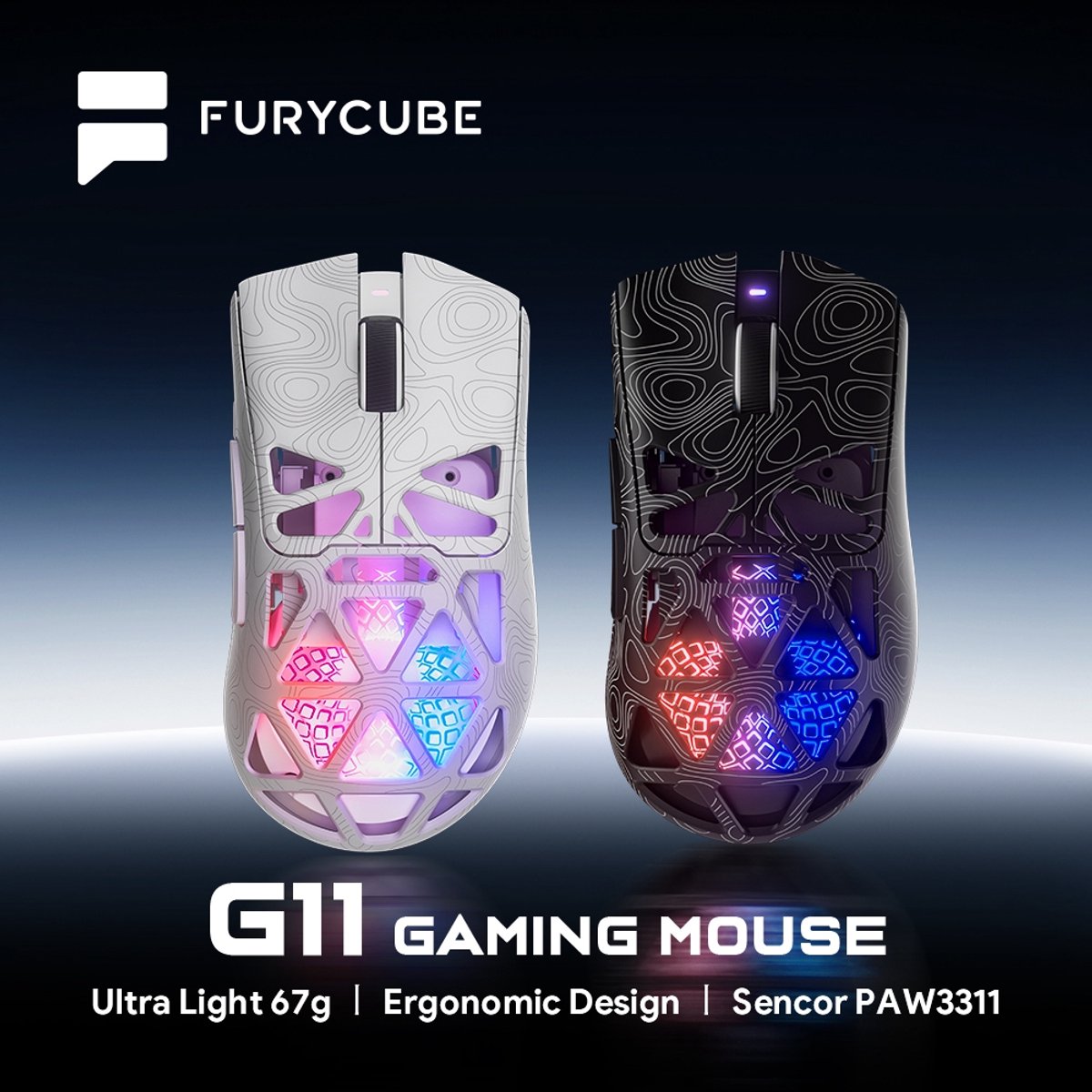 Furycube G11 - Tri-Mode Gaming Muis - 1000Hz - Zwart thumbnail 4