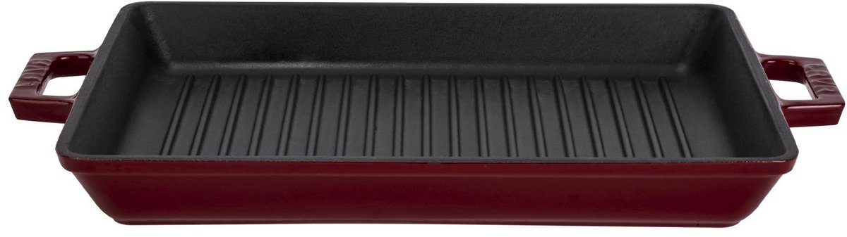 Lava - Grillpan - Geëmailleerd Gietijzer - 26 x 32 cm - Met Grillribben - Bordeauxrood
