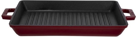 Lava - Grillpan - Geëmailleerd Gietijzer - 26 x 32 cm - Met Grillribben - Bordeauxrood