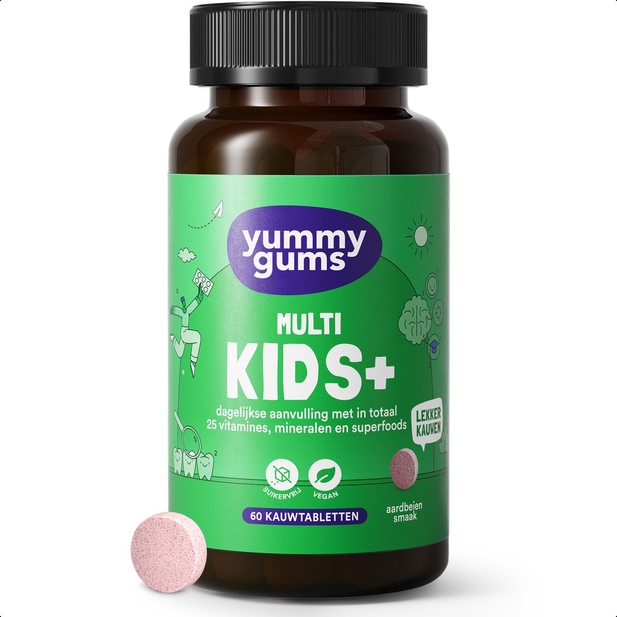 Yummygums • Kids+ Multi Kauwtablet • Suikervrij • Multivitamine voor kinderen • 60 kauwtabletten