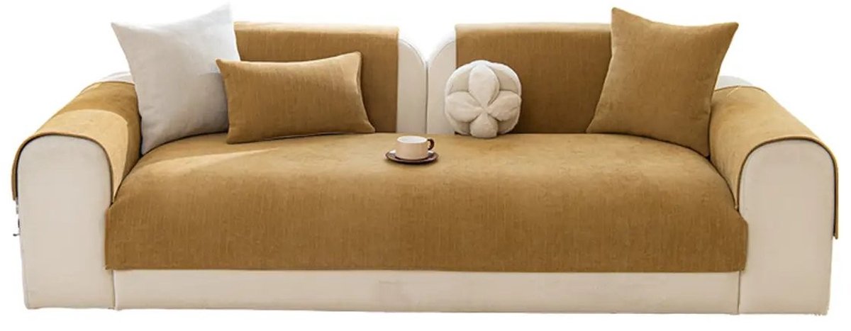Ochama bankhoes voor eenpersoonsbank – 90x120 cm – khaki – polyester chenille met antislip herringbonerib