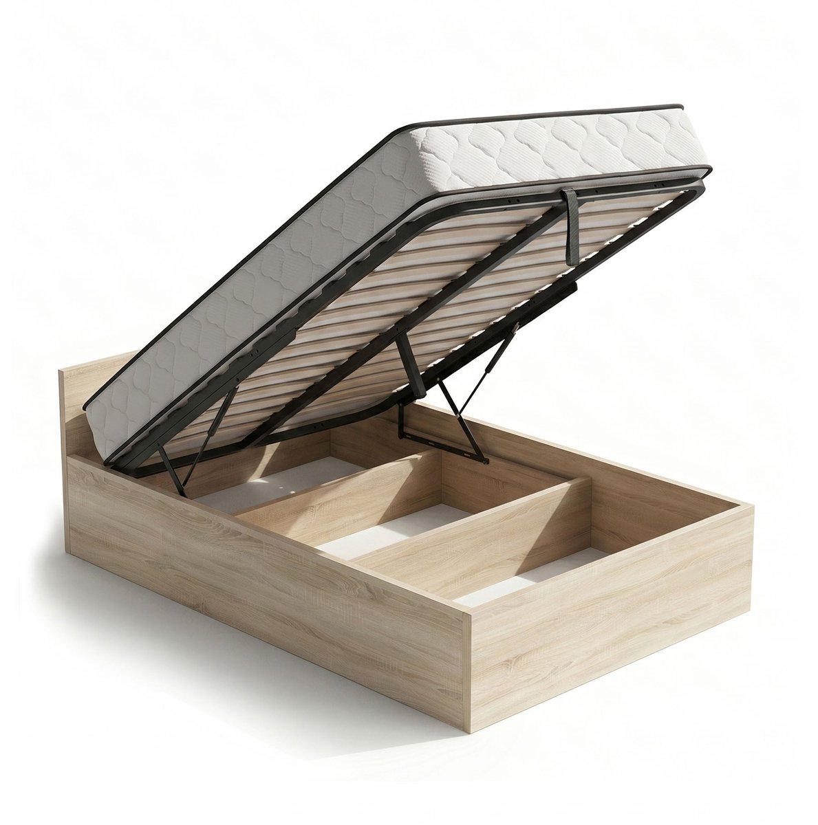 Bed met Opbergruimte / 100x200 cm / Metalen Lattenbodem Opklapbaar / Binnenveringsmatras / Sonoma Eiken