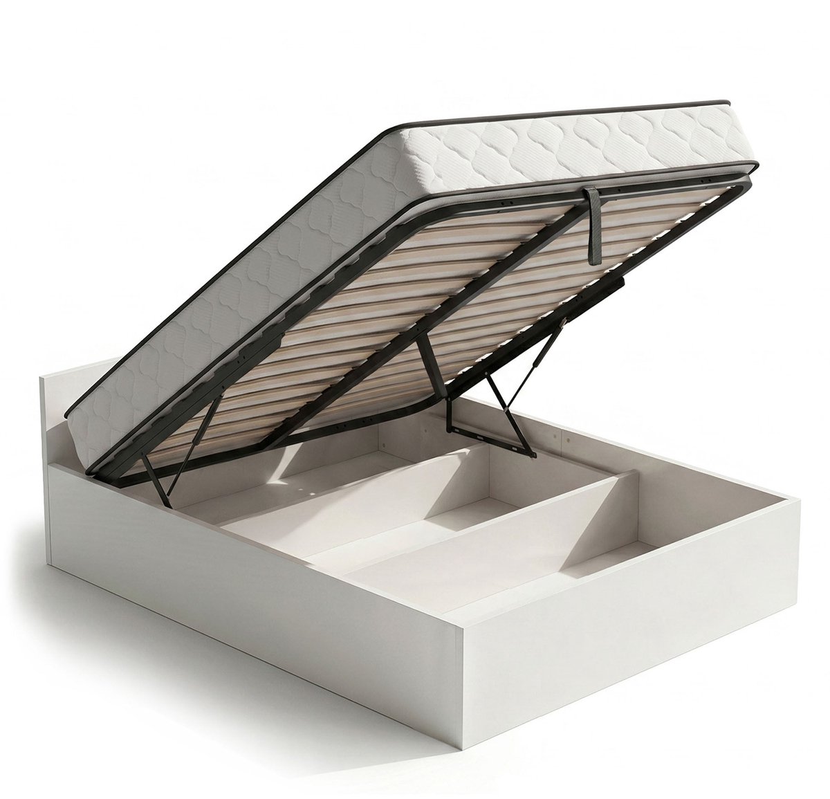 Bed met Opbergruimte / 140x200 cm / Metalen Lattenbodem Opklapbaar / Binnenveringsmatras / Wit