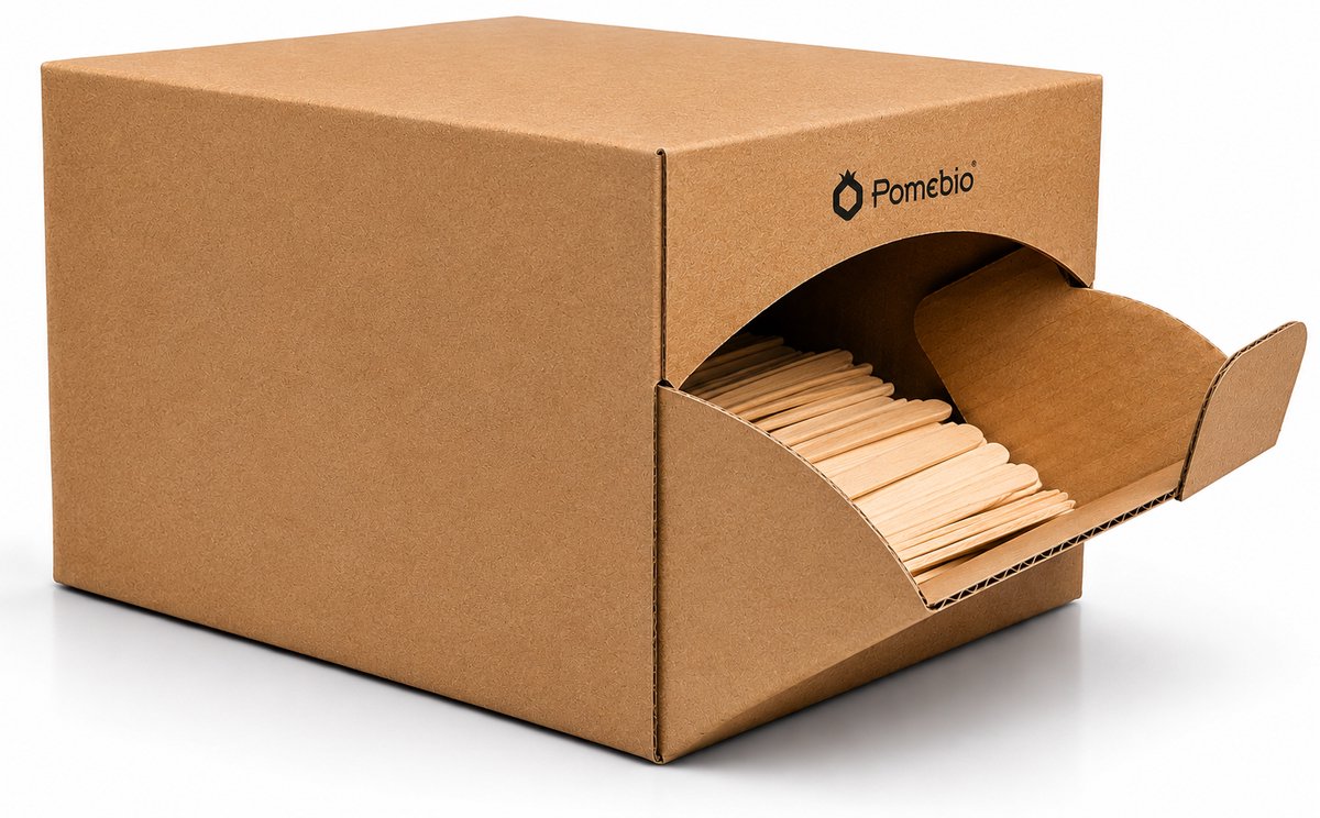Pomebio houten roerstaafjes - 14 cm - 1000 stuks in dispenserbox