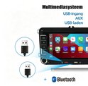 ESSGOO multimedia autoradio met USB-ingang, AUX en USB-laadfunctie. Toont USB-poorten en Bluetooth-icoon.