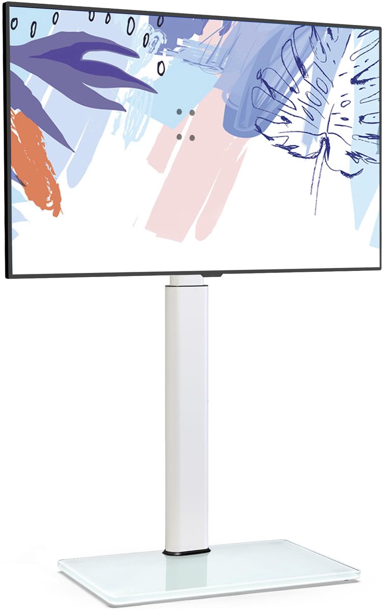 FITUEYES tv-standaard met glazen blad voor tv's van 32 tot 60 inch, in hoogte verstelbare tv-standaard tot 30 kg, max. VESA 600 x 400 mm, wit