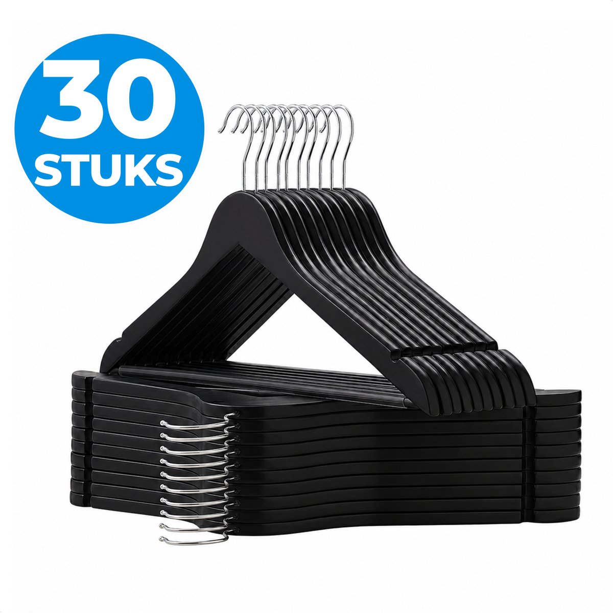 ACAZA Kledinghangers - Kleerhangers - Broekhanger - 30 Stuks - Volwassenen - 100% FSC-Gekeurd Duurzaam Hout - Anti Slip - Zwart