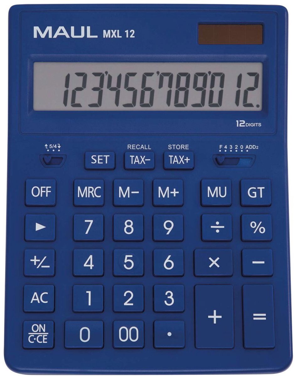 MAUL Bureaurekenmachine MXL 12 LCD-scherm 1-regelig, 12 cijfers Solar Batterij 20.5 x 15.5 x 3.5 cm licht blauw