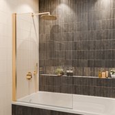 Lomazoo Badwand Palmas -100x140cm - Goud - Nano Coating Anti-kalk - 2delig - Draaibaar - Helder Glas