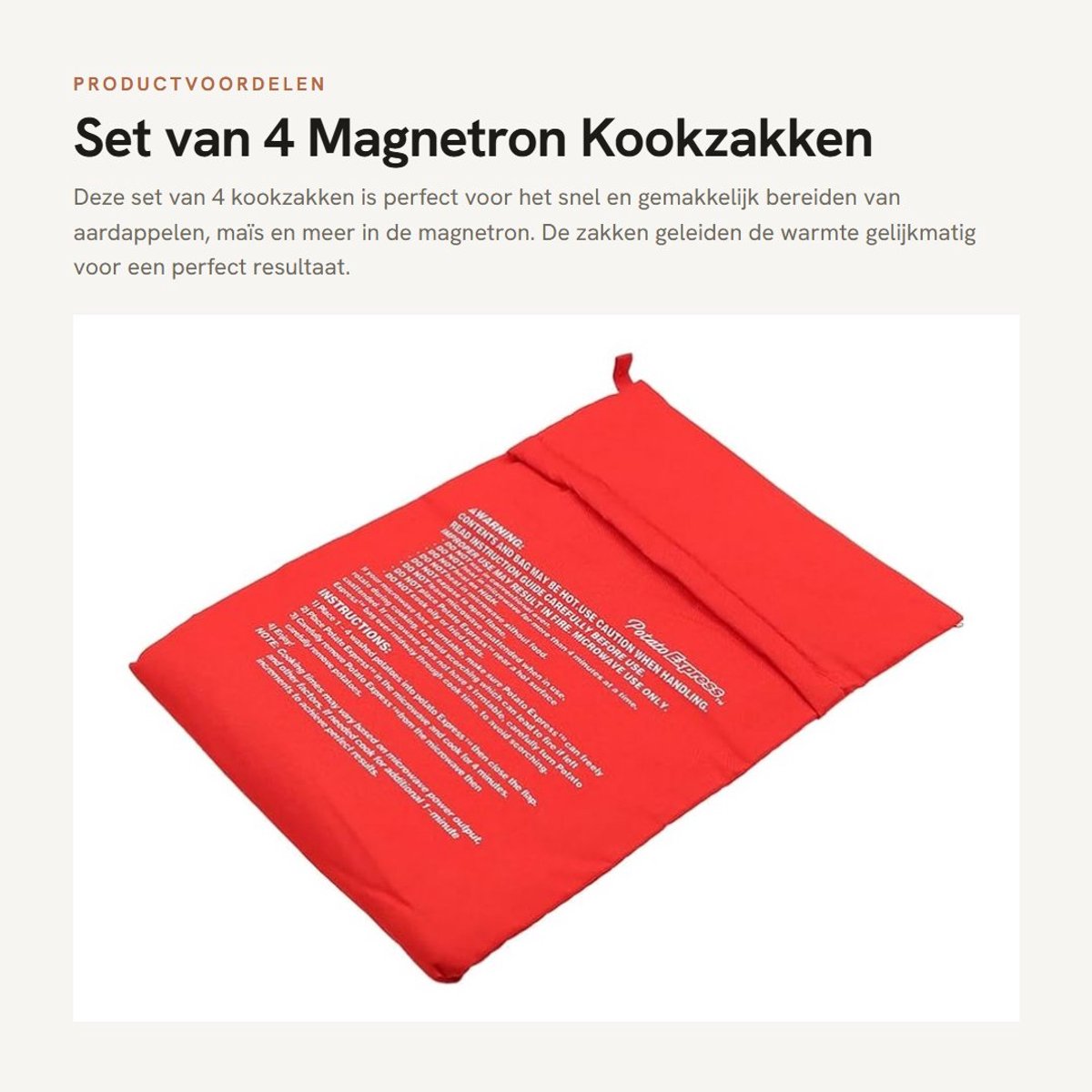 Dailygoods - Set van 4 Magnetron Kookzakken voor Aardappelen